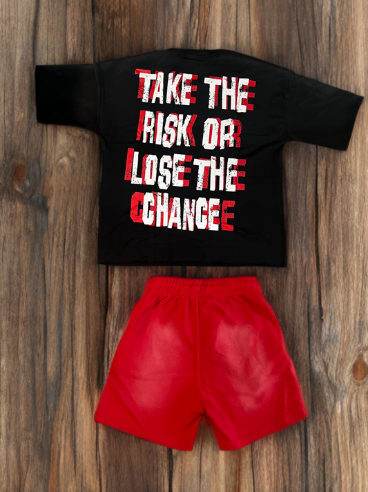 Sun-dried short sleeve red and black distressed set