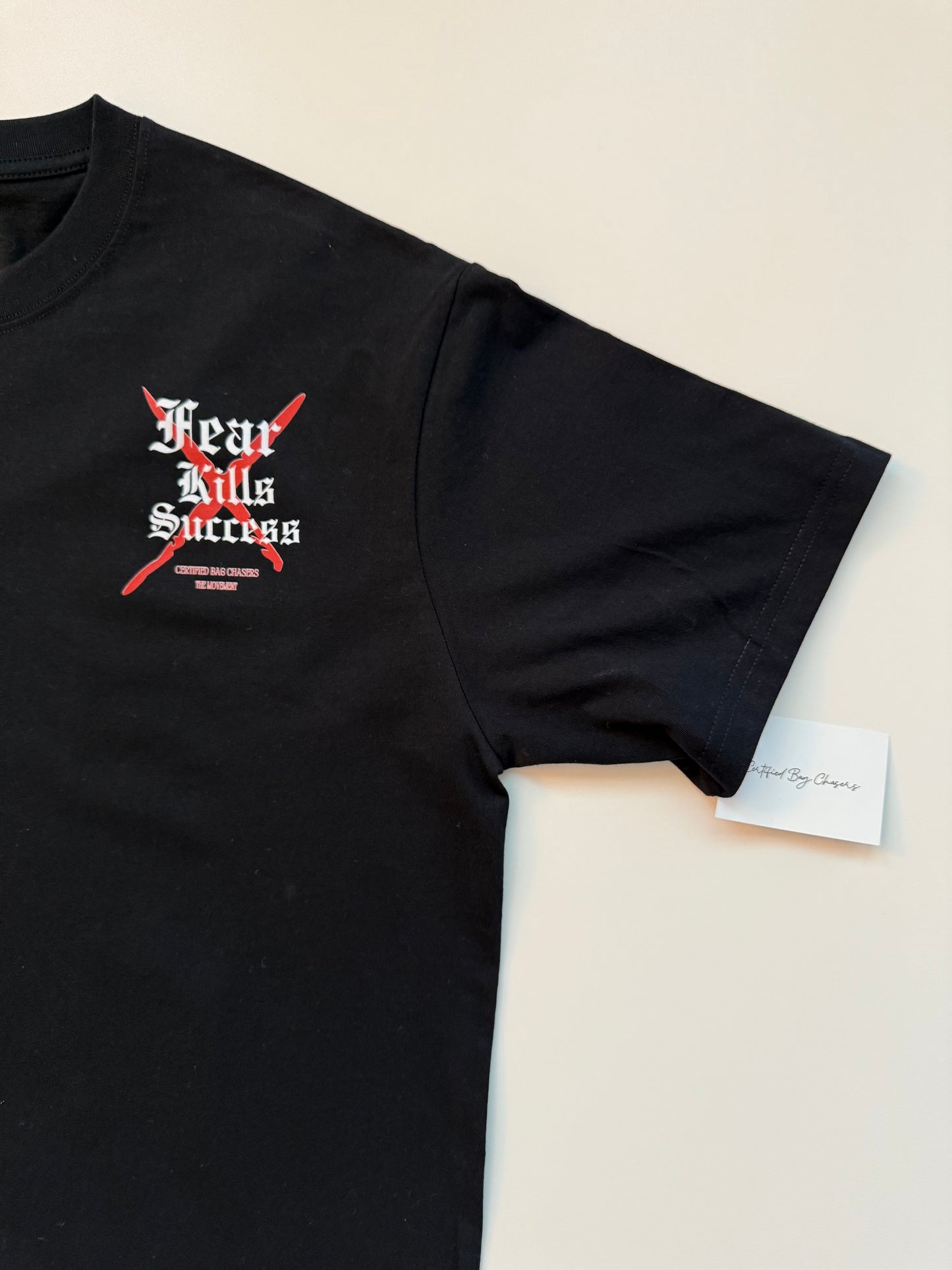 Short sleeve black shirt fear kills success logo